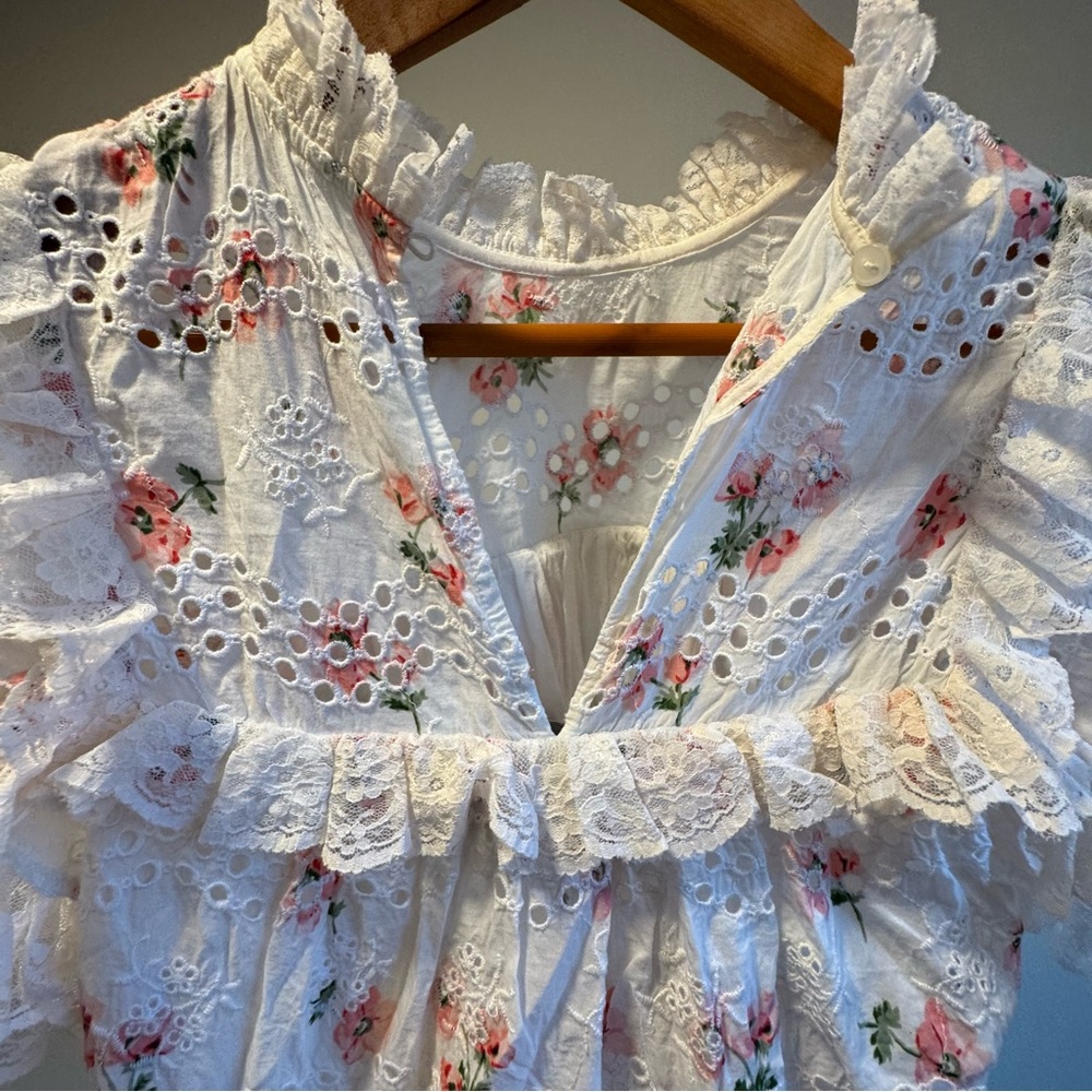 Needle & Thread Desert Rose Embroidered Ruffle Lace Lined Blouse US Size 0 - Picture 12 of 14